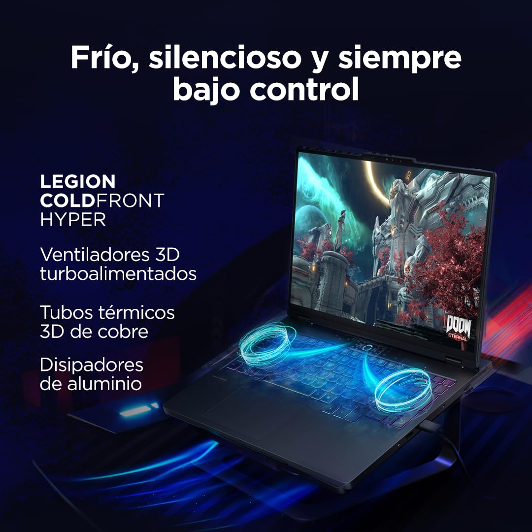 Lenovo Legion Pro 5 Gen10– Portátil Gaming IA 16" WQXGA (Intel Core i9-14900HX, NVIDIA GeForce RTX 5070, 32GB RAM, 1TB SSD, 240Hz, WiFi 6, Sin Sistema Operativo) QWERTY RGB 24 Zonas Español – Negro