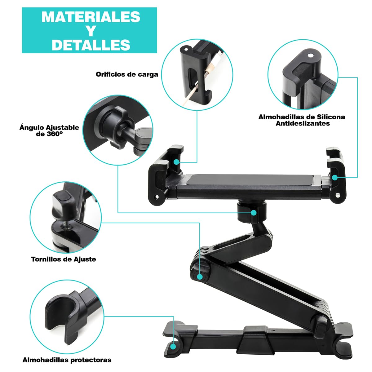 Soporte Tablet Coche Reposacabezas. Soporte Tableta Coche Soporte Universal Ajustable, Soporte Compatible con iPad, iPhone, Galaxy Tab, Huawei Mediapad, Smartphones, videoconsolas, eReader.