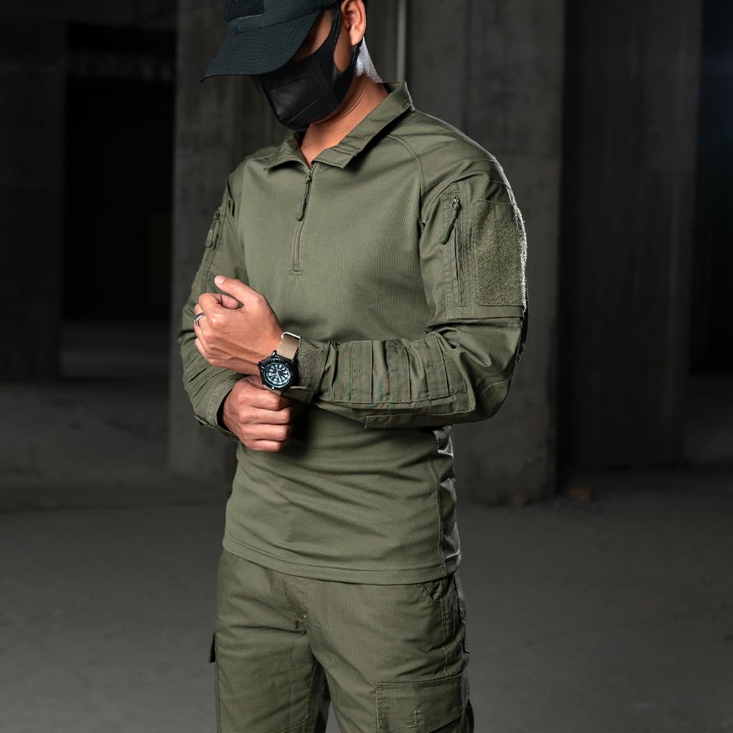 IDOGEAR Chemises De Combat Chemise Tactique à Manches Longues avec Coudières Chemises Militaires avec Poches Vêtements Airsoft Hauts