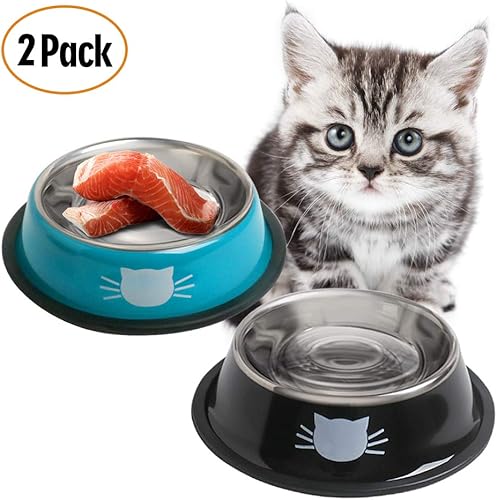 Miniatura 2 de JOCHA Juego de cuencos de agua para comida y agua para gatos de interior de acero inoxidable, cuencos de alimentación para perros pequeños y