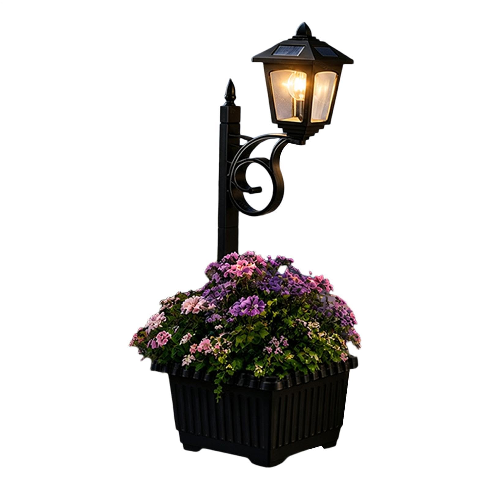 Jardinière avec Lumière Solaire 2-en-1 Pot de Fleurs Extérieur avec