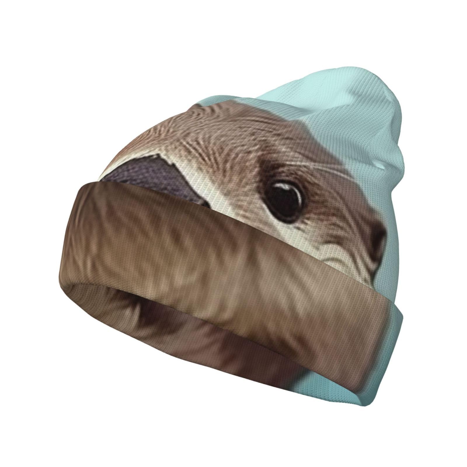 Cute Otter Knit Beanie Winter Hats Soft Cuffed Skull Caps Warm Knit Hats for Men and Women Black