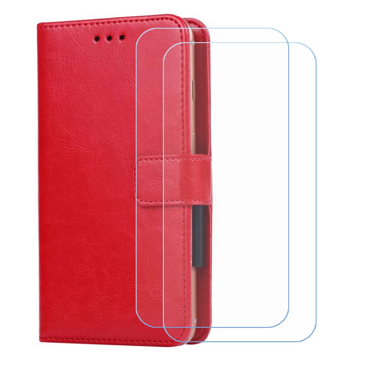 Cover for Benco V92c S + 2 HD Film Protector, Screen Protector Tempered Glass - Phone case with[Cash and Card Slots] Wallet Shell for (6,9") - Red-XHDSXT