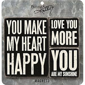 Primitives by Kathy Distressed Black and White Magnet Set Heart Happy