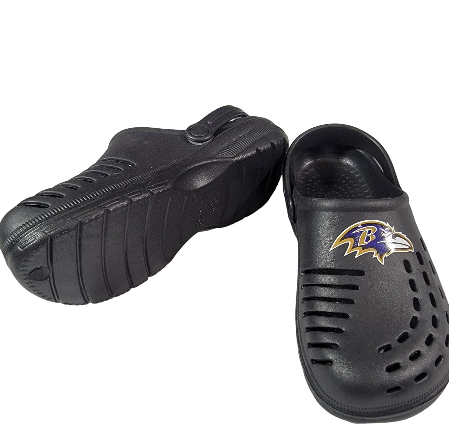 FOCO NFL Unisex-Adult Team Logo Solid Clogs with Heel Strap Comfortable Water Slip on Shoes (Baltimore Ravens, US Footwear Size System, Adult, Men, Numeric Range, Medium, 7, 8)
