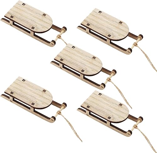 VOSAREA Trineo de Navidad, trineo de madera en miniatura, trineo vintage, trineo navideño, colgante de Navidad para repisa, puerta, estantería,