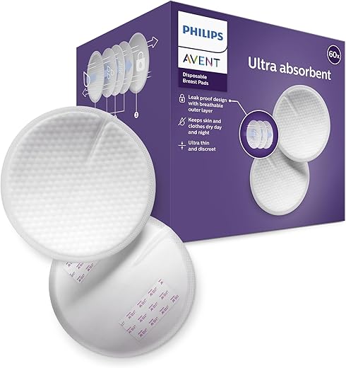Philips Avent SCF254/61 - Discos absorbentes de lactancia desechables, pack de 60 discos absorbentes para usar de día o de noche, Blanco