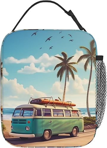 Miniatura 3 de Bolsa de almuerzo reutilizable con estampado de autobús de playa, lonchera portátil, lonchera aislada, a prueba de fugas, bolsa de almuerzo para