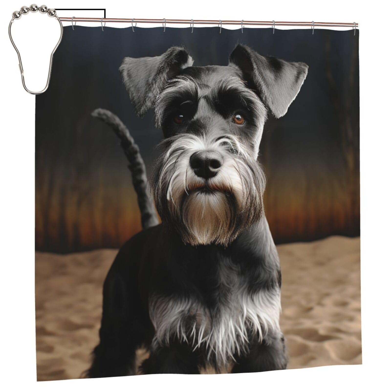 FodPand Animal Schnauzer Dog Shower Curtain 70"x70" Waterproof Long Bathroom Curtain Heavy Duty Thick Cloth Bath Curtain Set with Hooks, Modern Abstract Art Pattern Bathroom Shower Curtains