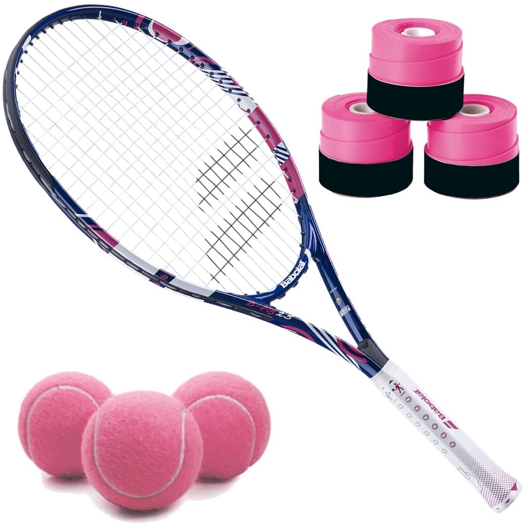Babolat B'Fly 25 Inch Tennis Racquet Bundled with 3 Pink Overgrips and 3 Pink Tennis Balls