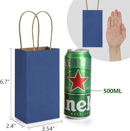 Miniatura 2 de BagDream Paquete de 100 bolsas pequeñas de papel kraft de 3.5 x 2.4 x 6.7 pulgadas con asas, bolsas de regalo a granel, mini bolsas de regalo para
