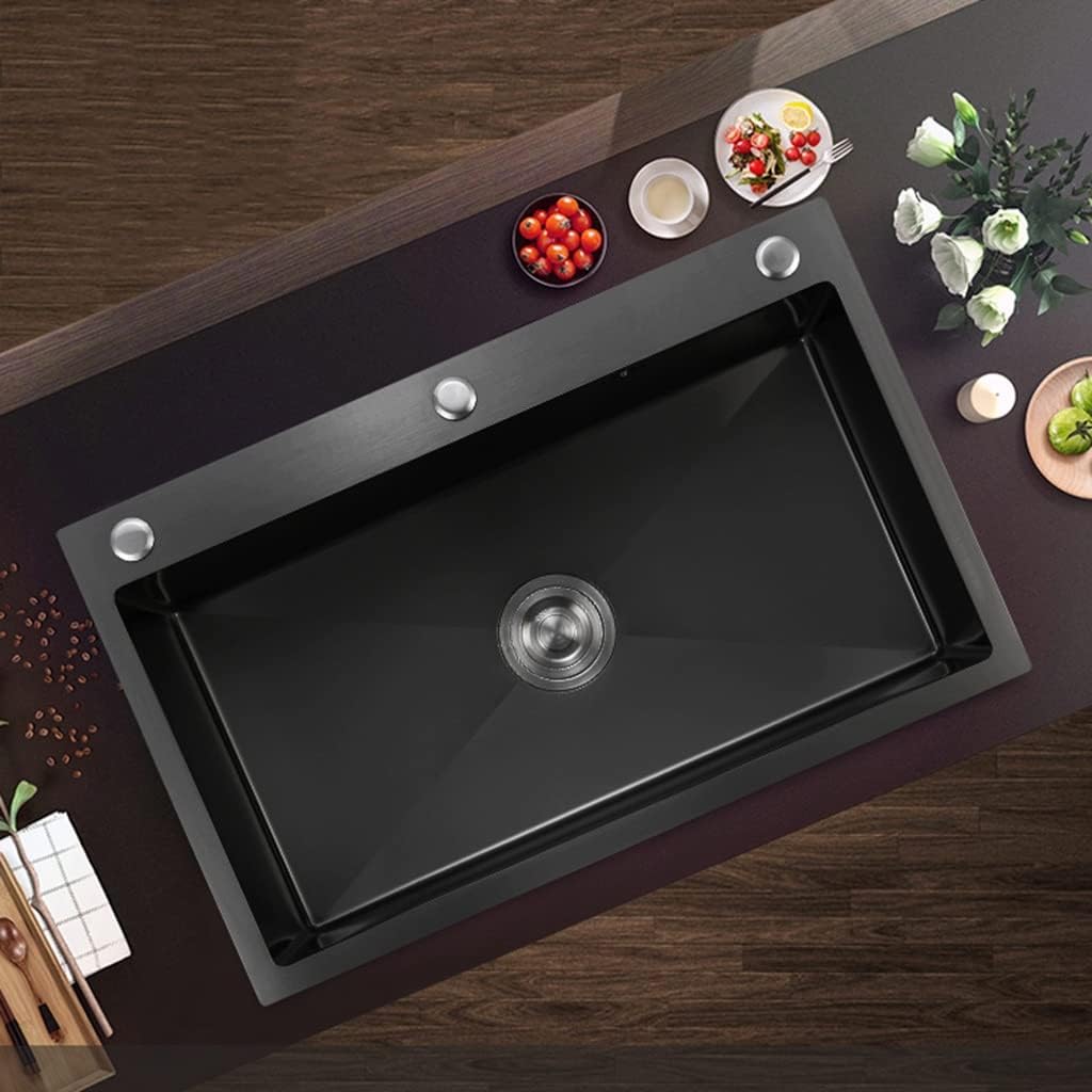 Stainless Steel Sink Double Kitchen Sink Large Single Sink For Household Use Vegetable Sink Wear-resistant Sink (Color : Black(B), Style : 72 * 40 * 20cm)