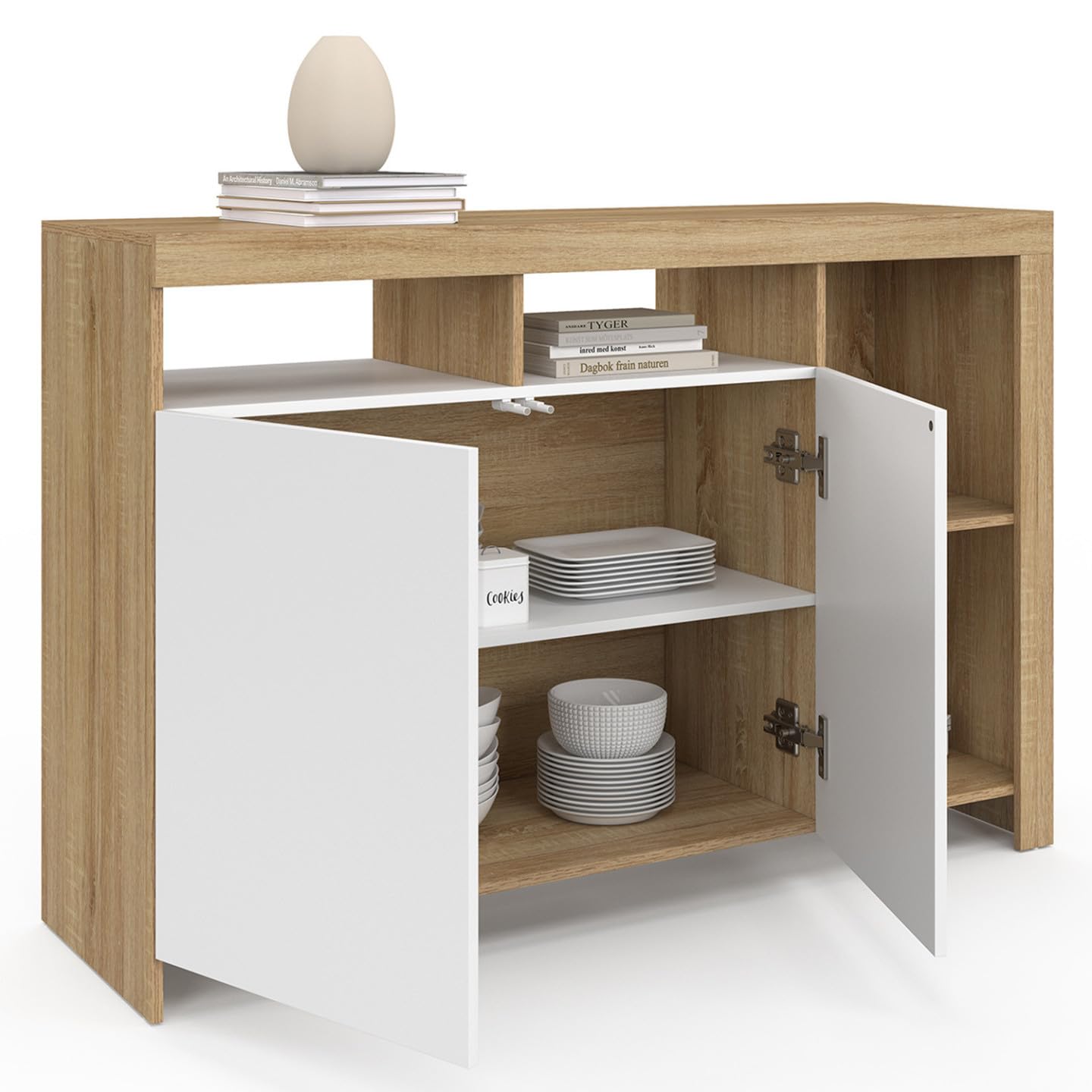 IDMarket - Credenza MALO 110 cm, legno e ante bianche
