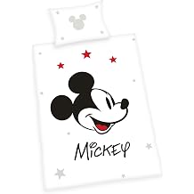 Herding Mickey Mouse Disney Bed Linen, Pillowcase 40 x 60 cm with Reversible Motif, Duvet Cover 100 x 135 cm, with Zip, 100% Cotton