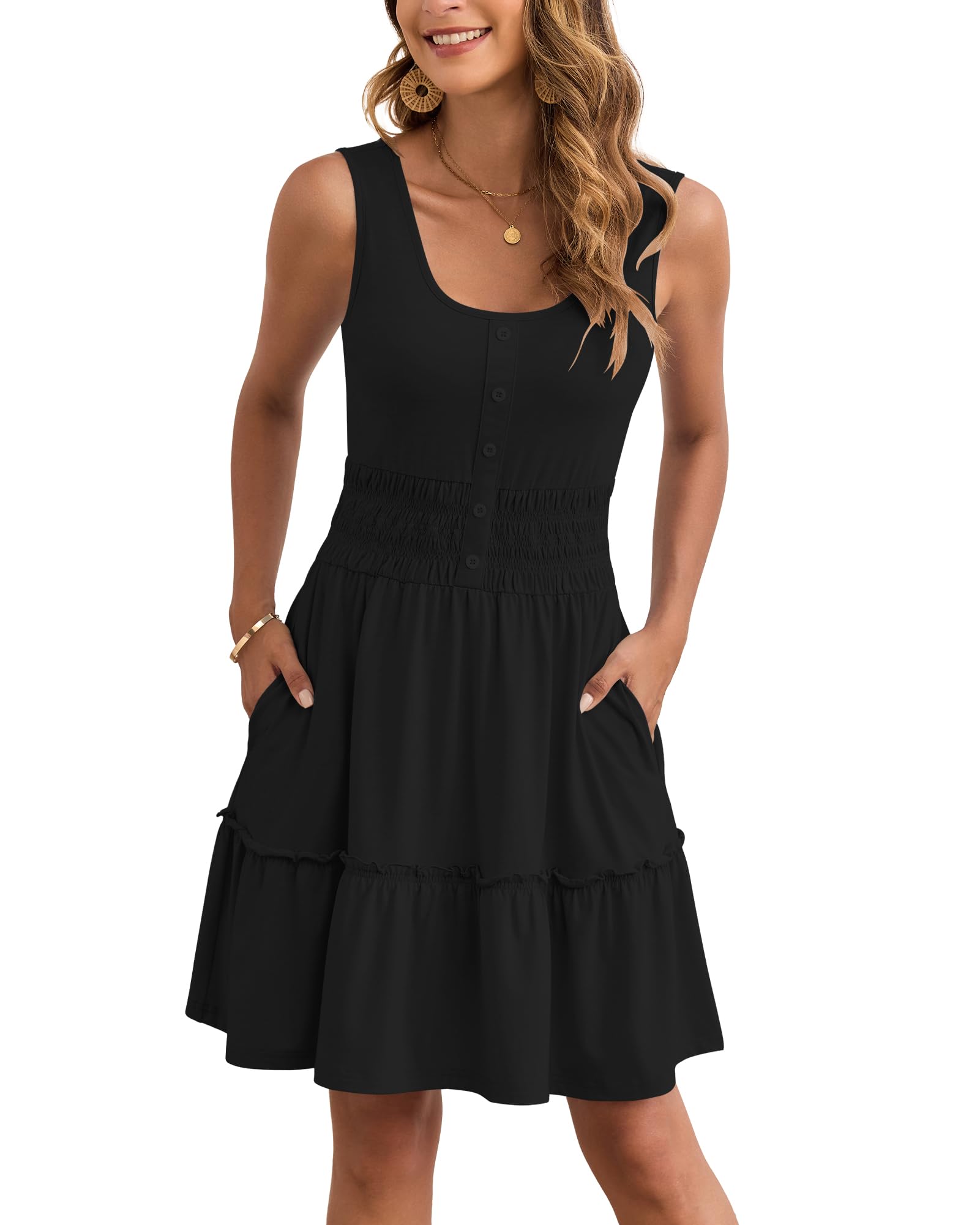 AUSELILY Women Summer Dress Sleeveless Tank Button Down Dresses