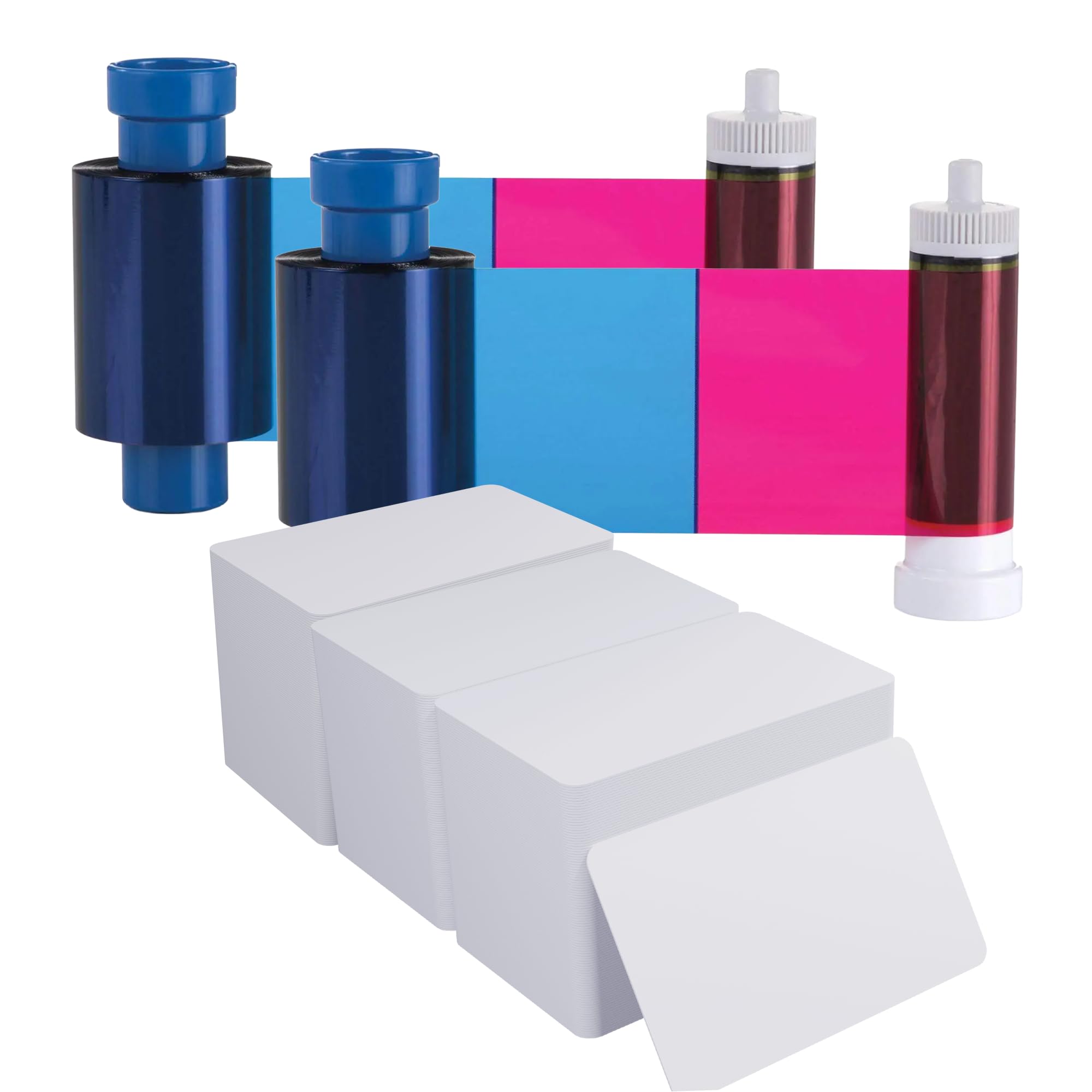 Magicard 600 Printer 2 x MB300YMCKO Color Ribbon - YMCKO - 600 Prints (Total) with Bodno Premium CR80 30 Mil Graphic Quality PVC Cards - Qty 300