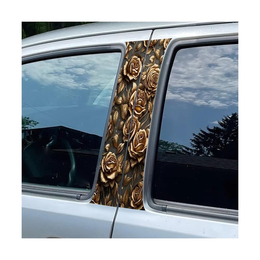 Bertdcx One Color Car Pillar Decals Waterproof Stickers Golden Rose Glossy Protective Polyethylene Film Auto Parts