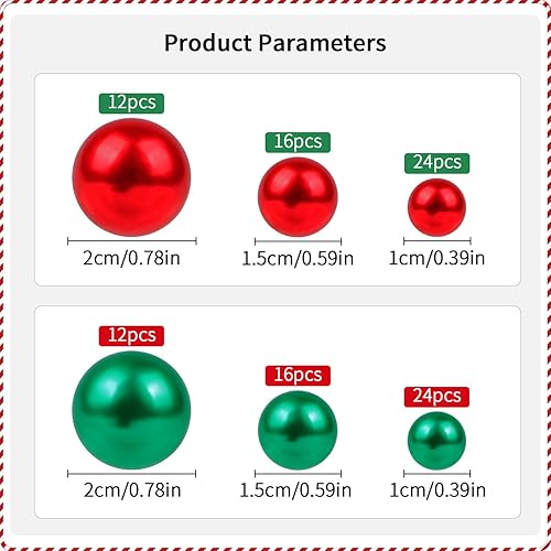 Miniatura 2 de 10140 cuentas de perlas de Navidad, perlas flotantes rojas y verdes, bastón de caramelo y geles de agua transparentes para rellenar jarrones,