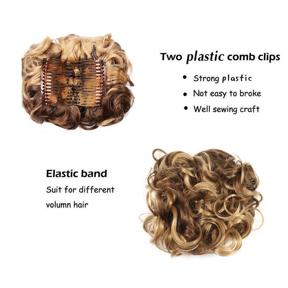 Extensión de Moño Extensión de moño corto, rizado y desordenado, fácil estirar, peines, coleteros con clip Mujeres(613)