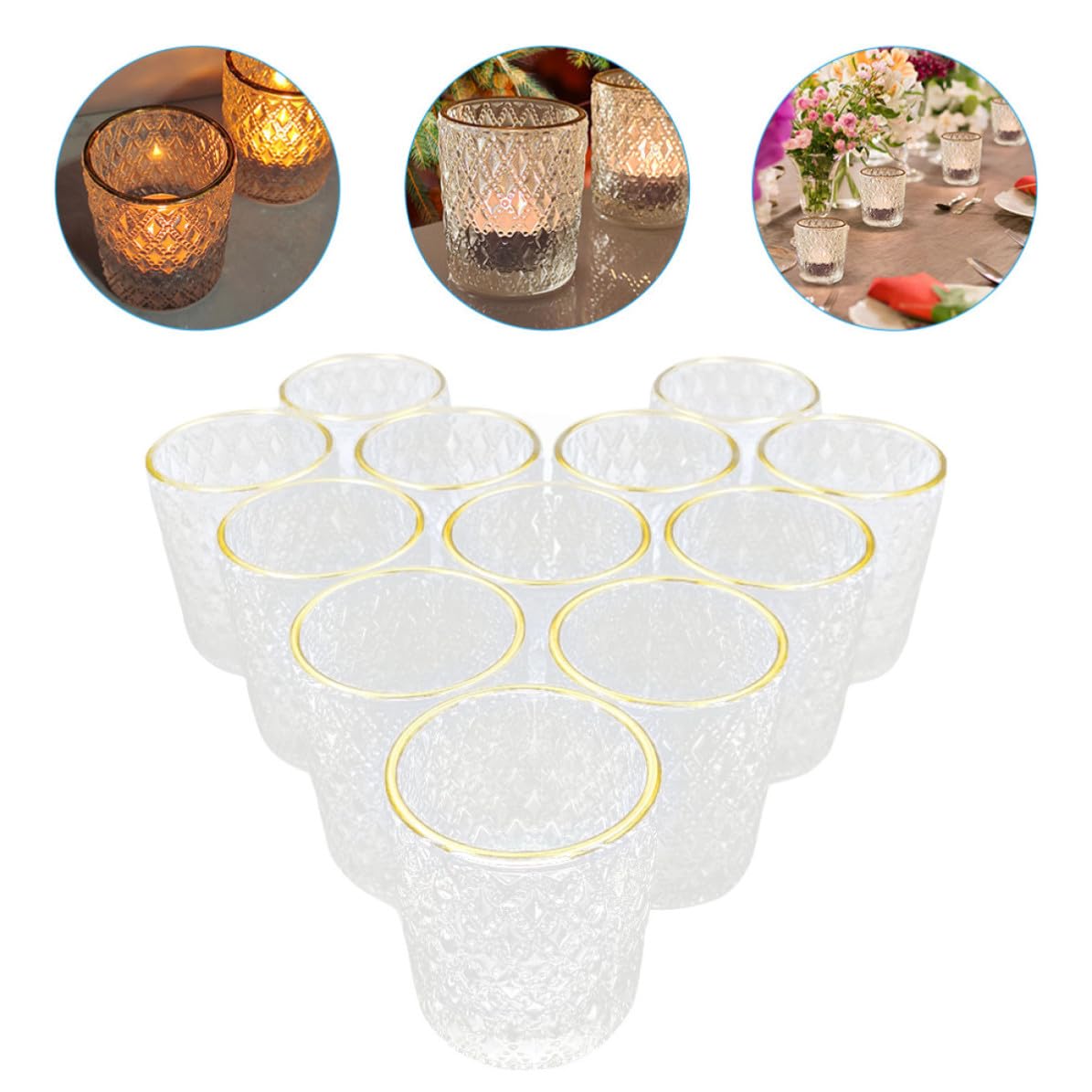 jojofuny 12 Stück Transparente Glas Kerzenhalter mit Goldrand für Romantisches Kerzenlicht zum Abendessen und Stilvolle Wohnzimmer Tischdeko Sicher und Elegant