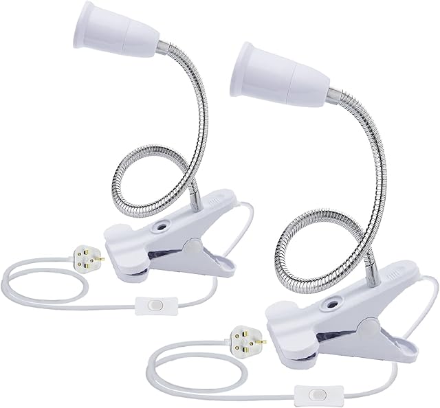 Clip Desk Lamp,2PCS Clip on Light E27 with Plug and Switch,360 Degrees Flexible Neck Clip on Lamp Holder, Clip on Spotlight with 2.2M Cable, Clamp Light Plant Light for Bedroom Desk Garages Kitchen