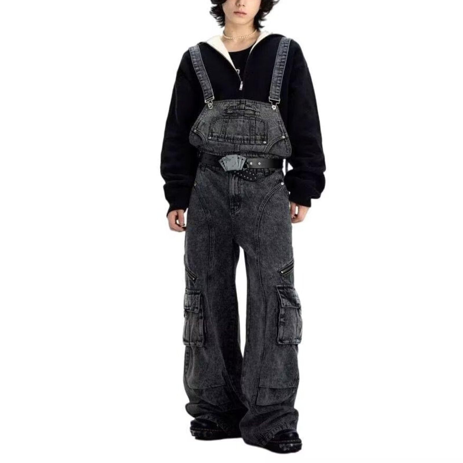 MęSkie LuźNe DżInsowe Ogrodniczki Z Przetarciami W Stylu Casual Z Prostymi Nogawkami Hip-Hopowym Vintage Unisex Odzież Robocza DżInsy