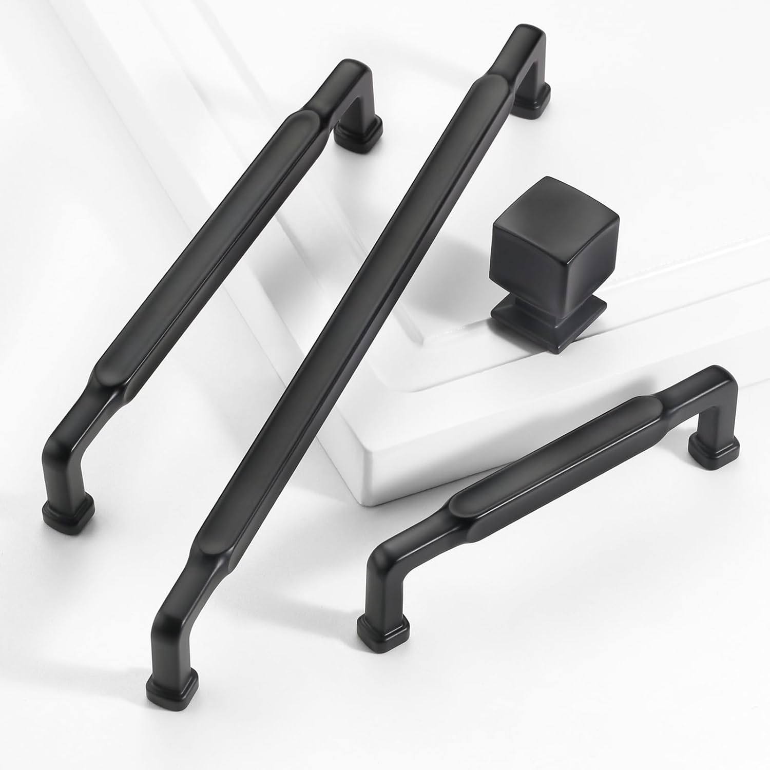 10 Pack Matte Black Cabinet Pulls, 5"(128MM) Hole Centers Cabinet Handles for Kitchen Cabinets and Drawers, Solid Zinc Alloy Drawer Pulls, Modern Kitchen Hardware for Cupboards