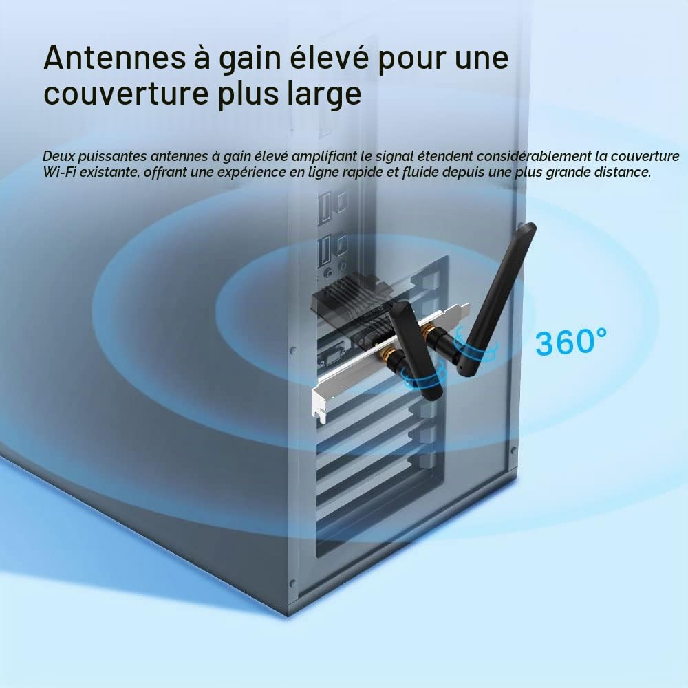 TP-Link AX3000 Adaptateur PCIe Double Bande Wi-FI 6 Bluetooth 5.2 avec Deux antennes, dissipateur Thermique spécialisé, 1024-QAM, Latence Ultra-Faible, chipset Intel® Wi-FI 6, Prend en Charge Windows