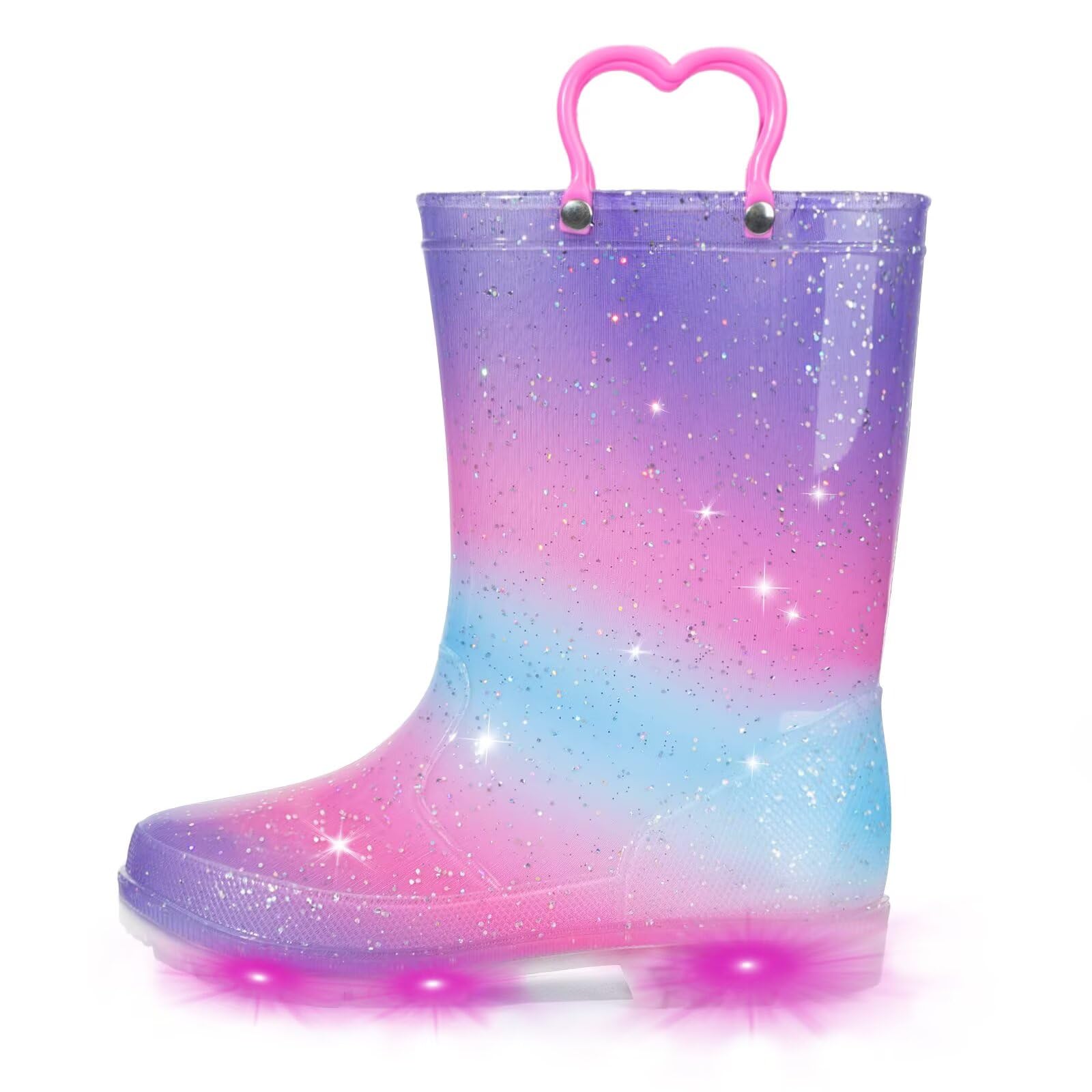 EUXTERPA Kids Toddler Light Up Rain Boots Boys Girls Waterproof Patterns and Glitter Boots with Easy On Handles — view 22