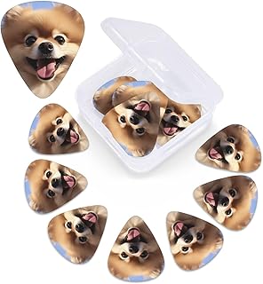 Happy pomeranian print Guitar Picks 12 Pack Personalized Guitar Picks with Storage Box Guitar Accessories for Ukulele Electric Acoustic Guitars Bass