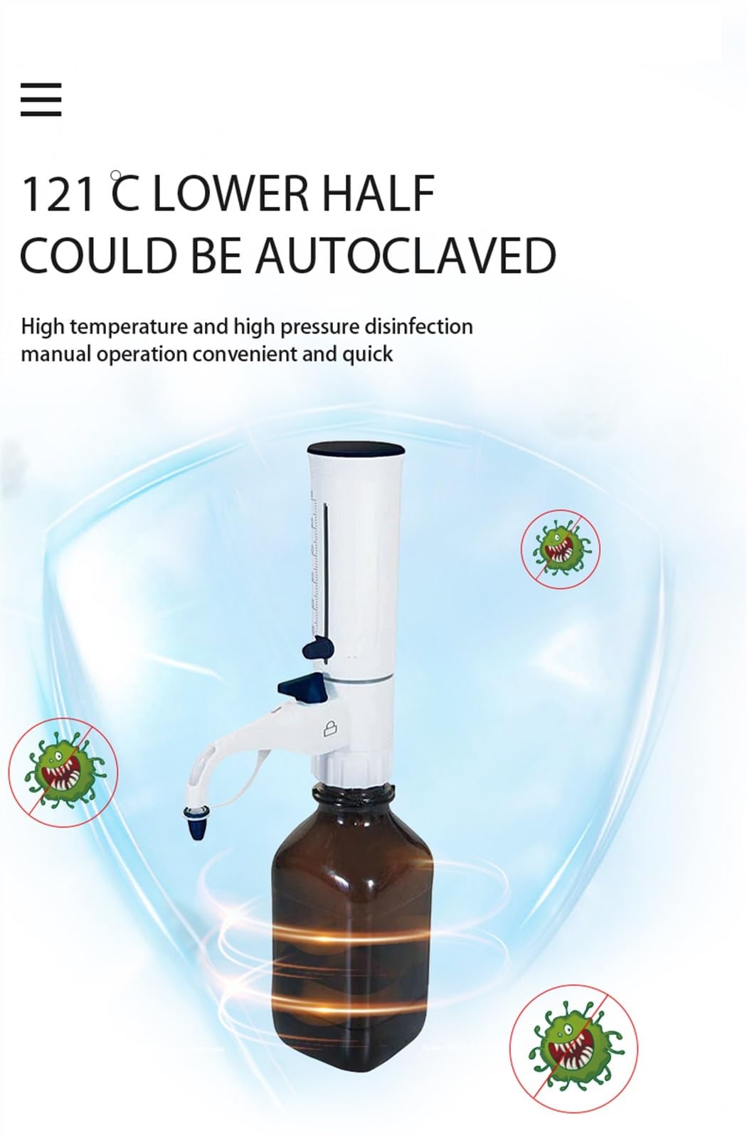 équipements de Laboratoire L'équipement de Distillation de Laboratoire de Distributeur de Dessus de Bouteille entièrement autoclavable à 121℃ distribue Mate-Pro/S 0.5mL - 100mL (Size : 10-100ml Pro)