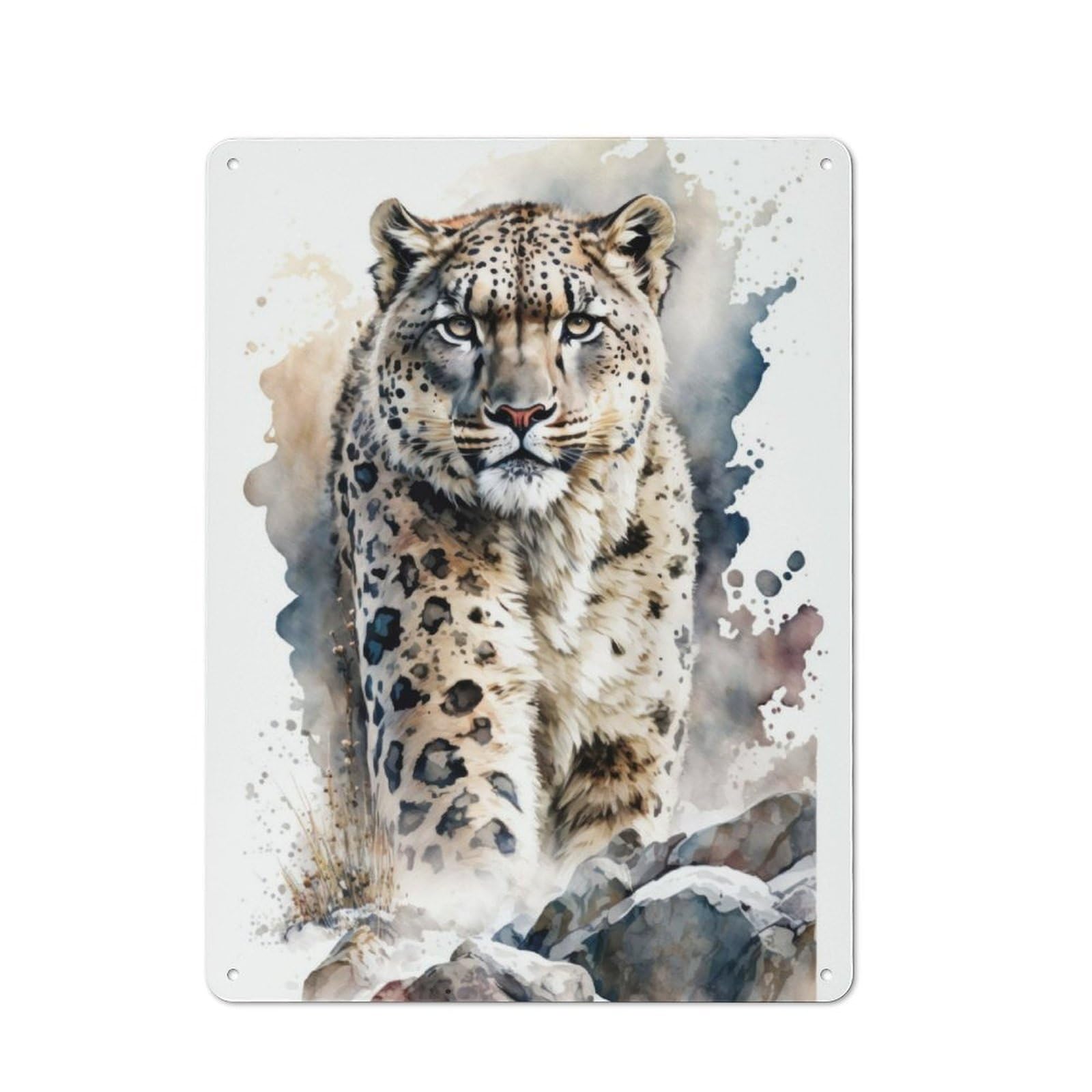 Junmoney Snow Leopard In Watercolor For Garden Room Or Summerhouse, Retro Tin Sign 40X30cm, Suited To Wall Displays In Garden Rooms And Summerhouses