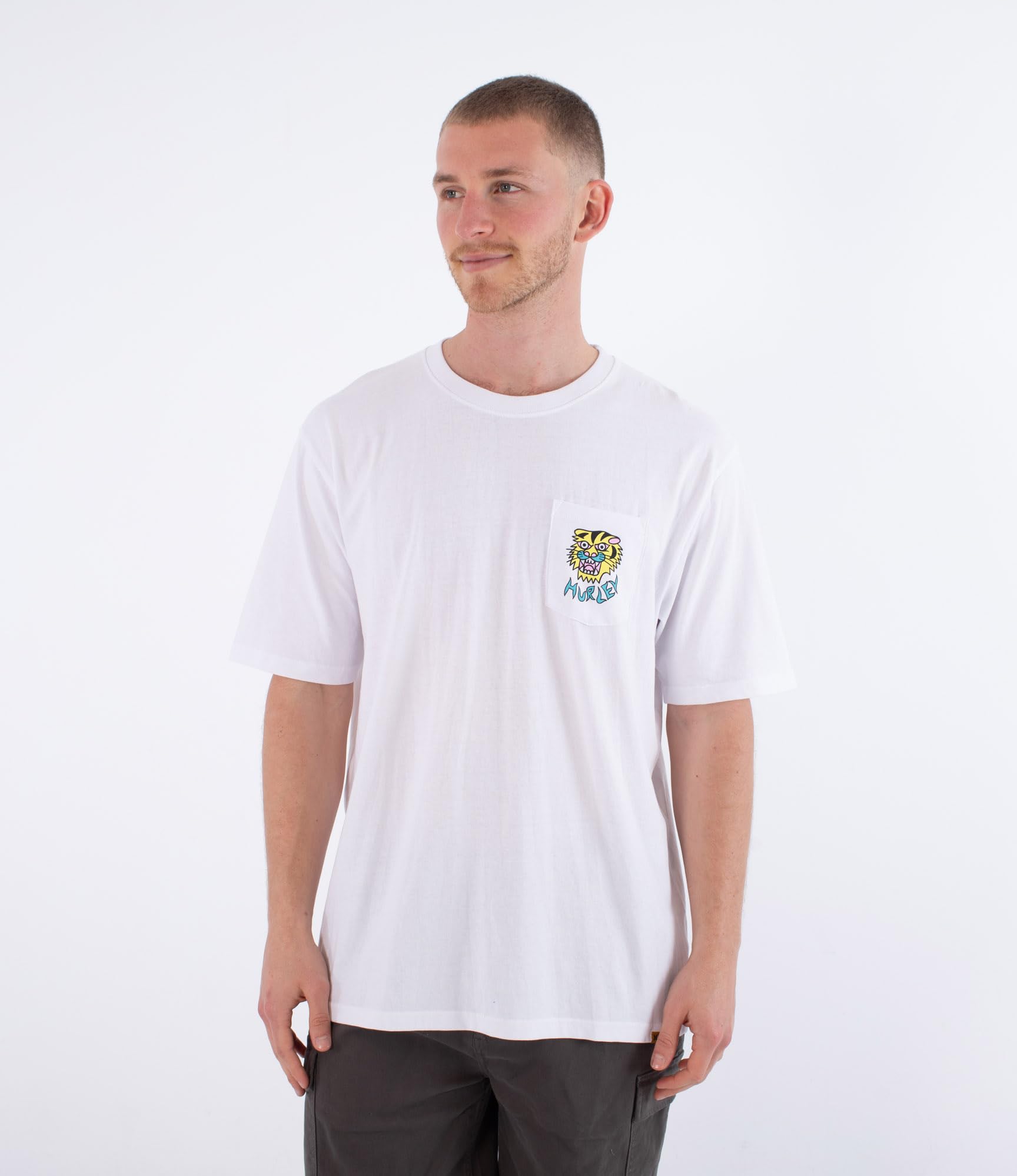 Hurley Mens Short Sleeve Etam Pocket T-Shirt, White, L EU
