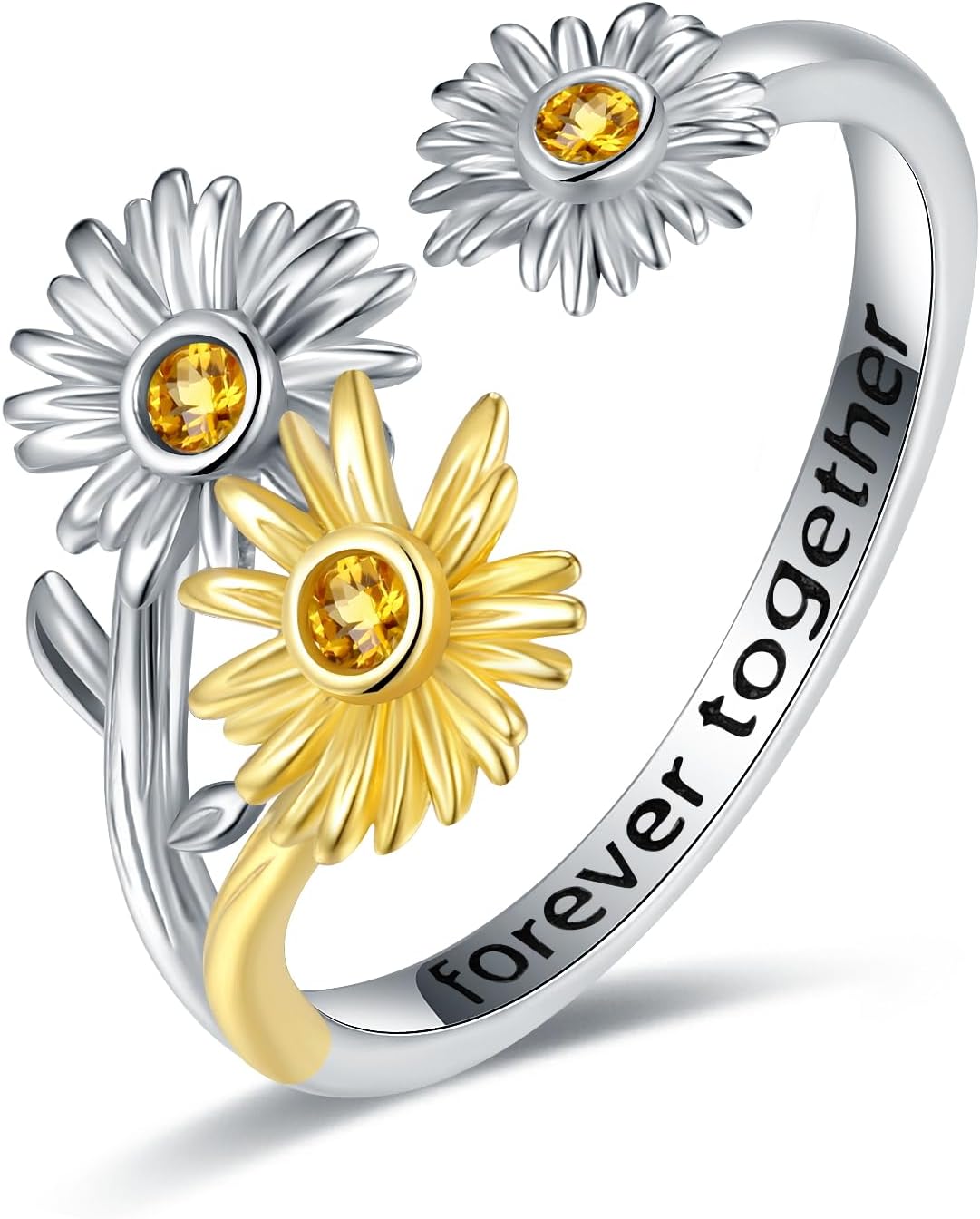 925 Sterling Silver Cute Daisy ring - Cubic Zirconia Adjustable Comfort Fit Dainty Simple Flower Stacking Statement Ring jewelry for Grandmother Mother Daughter Jewelry Gifts