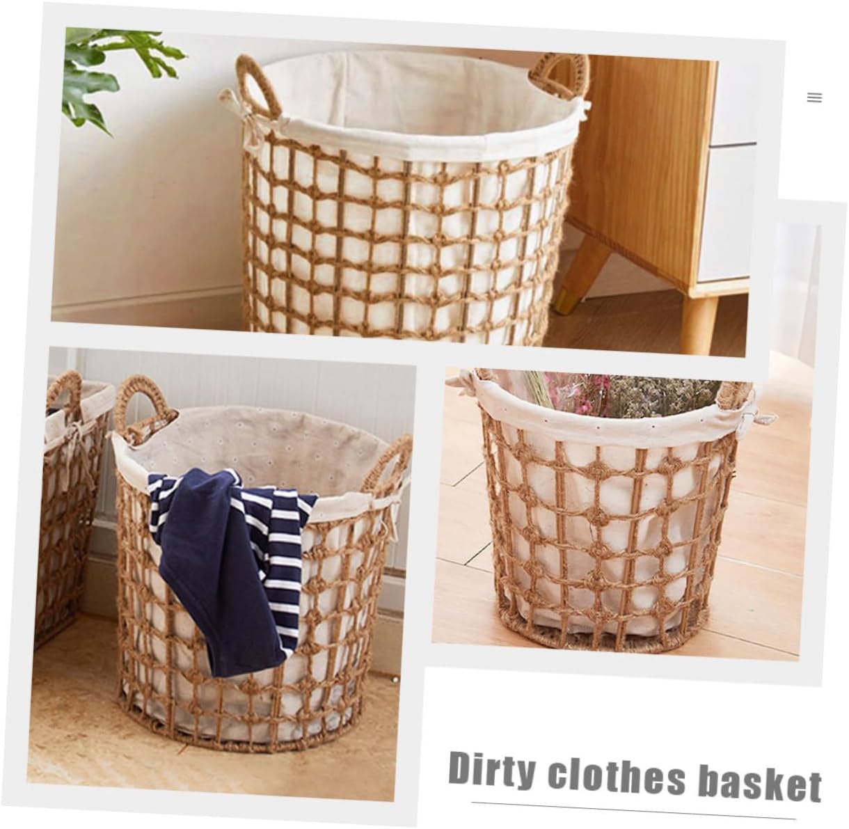 Medium Woven Laundry Hamper with Handles Portable Clothes Storage Basket for Bedroom Bathroom Dorm and Nursery Stylish Seagrass Design for Easy Carry and Organization