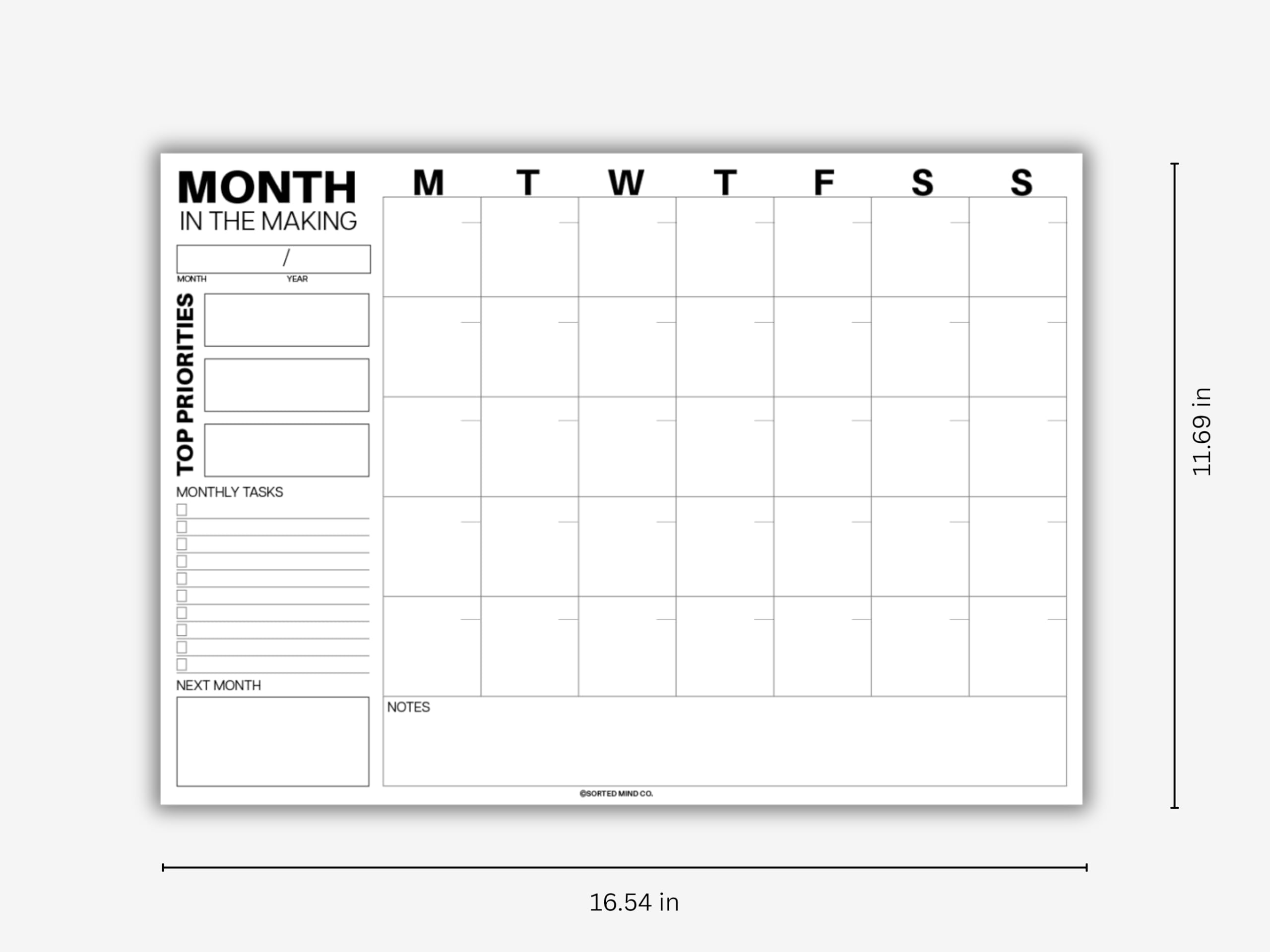 Sorted Mind Co, calendario da scrivania e agenda mensile, 24 fogli grandi da strappare, formato A3 (29,7 x 41,9 cm), agenda non datata per ufficio, casa e studenti, organizer per obiettivi, attività e