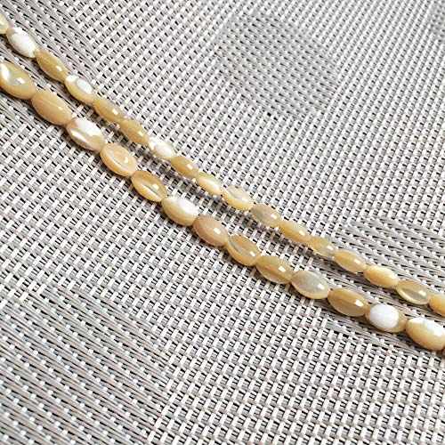 Image of HAAMIIQII 6x9mm Natural Rice Brown Mother of Pearl Shell Beads Loose Gemstone Beads for Jewelry Making Strand 15 Inch (40-44pcs)