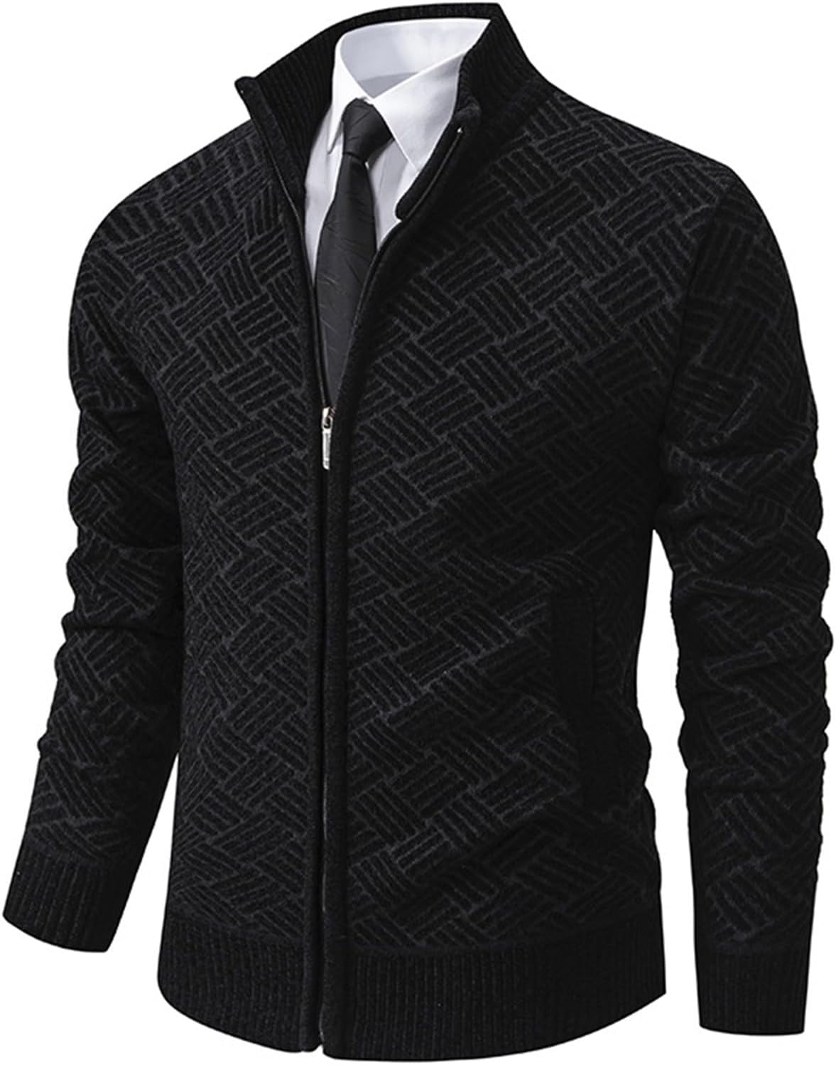 Men's Cardigan Sweaters Casual Full Zip Sweaters Knitted Cardigan with Pockets Knitwear Business Stand Collar Sweater