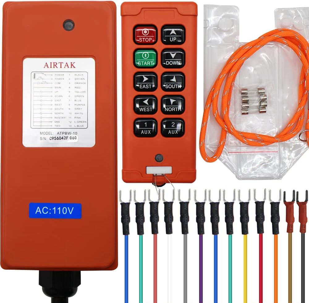 Wireless Crane Remote Control 10 Buttons (1Transmitter + 1 Receiver) Industrial Channel Electric Lift Hoist Radio Switch Receiver for AC110V