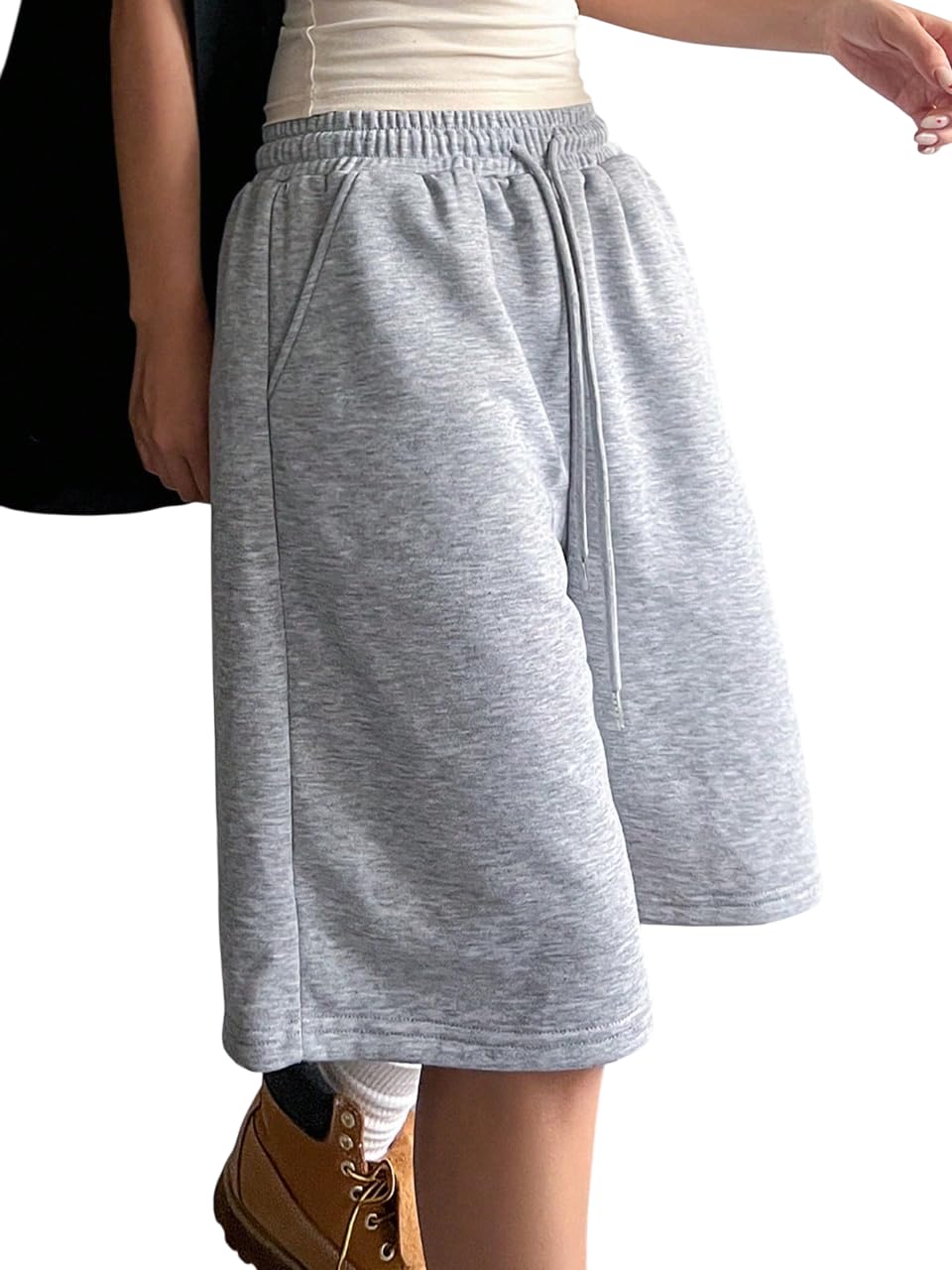 Straight Wide fit Long Length Cotton Shorts with Two Side Pockets for Women/Trending Multi Pocket Style, Relaxed Casual Shorts for Women