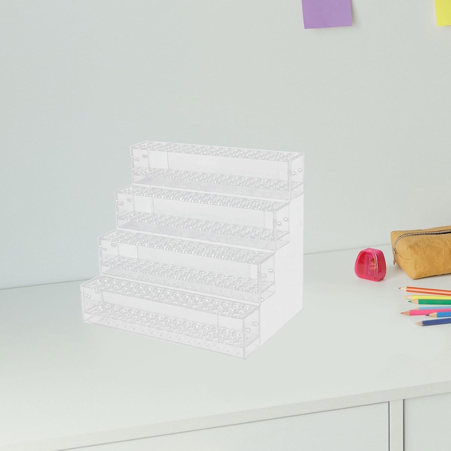 Amagogo Acrylic Pencil Holder Transparent Fashion Decorative Marker Display Stand Pen Storage Rack for Markers Dorm Living Room Decor, 4 Layer