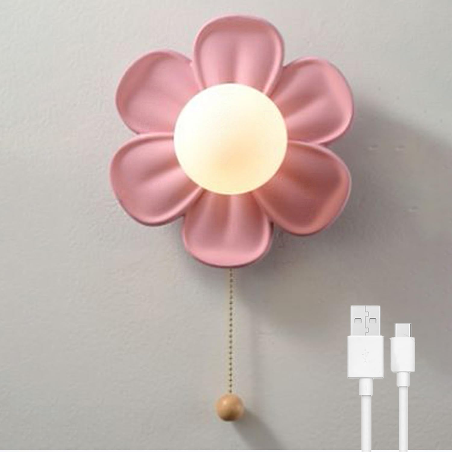 OOWOKS Wandleuchte Ohne Stromanschluss Kinder, 5200mAh Akku Wandleuchte Kinderzimmer LED Blume Wandlampe mit Schalter 3 Farbtemperaturen USB Aufladbar Nachttischlampe Kabellose Kinderlampe,Rosa
