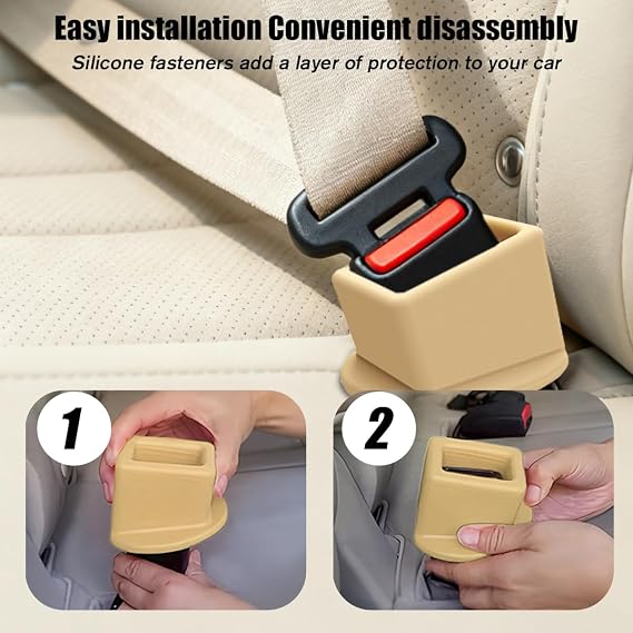 2PCS Car Seat Belt Buckle Holder, Silicone Vehicle Rear & Front Seatbelt Buckle Booster for Easy Access, Automotive Interior Safetybelt Fixer Cover, Universal for SUV Sedan Truck (Khaki)