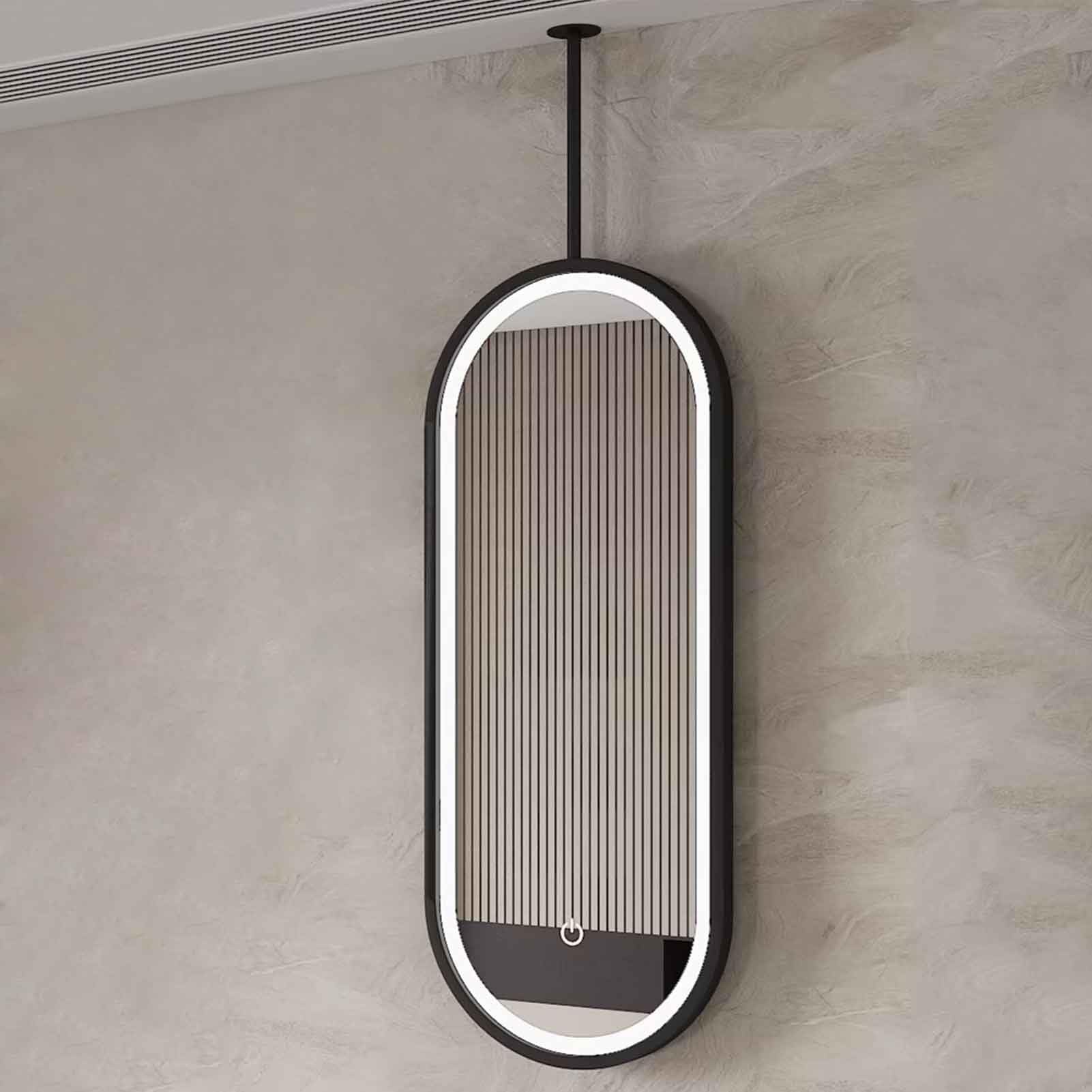 FGXHHS with LED Lights Ceiling Oval Hanging Suspended Mirrors Vanity Black Metal Framed Decor Wall Mirrors(50cmx90cm)