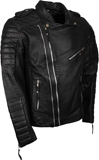 Brando Black Men Biker Real Leather Motorcycle Jacket