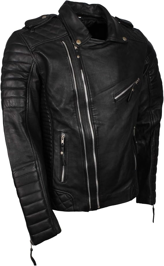 Brando Black Men Biker Real Leather Motorcycle Jacket