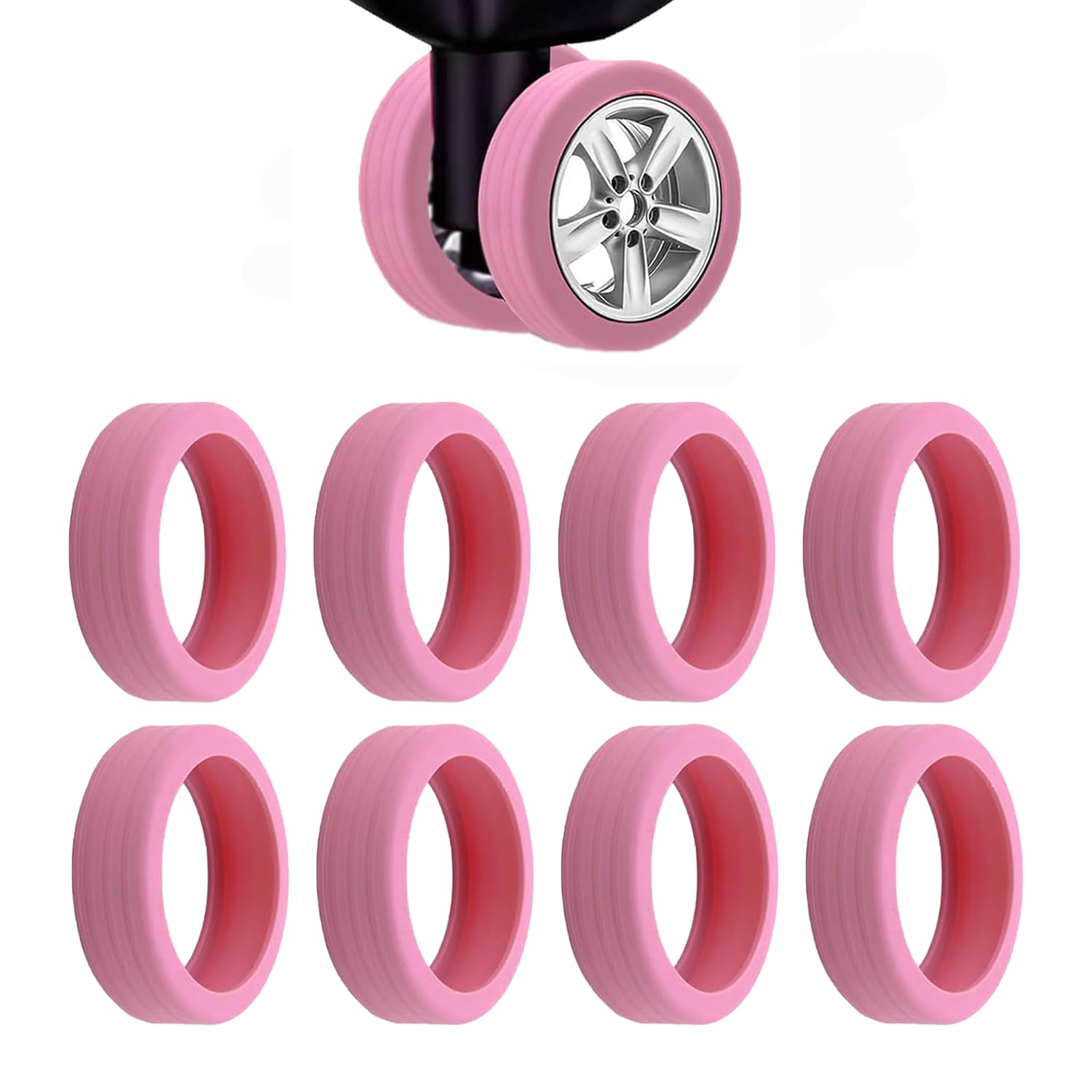 YaLiyA 8pcs Luggage Wheel Covers Portable Suitcase Wheel Protector Covers, Silicone, Noise Reduction, Easy to Install, Black, Gray, Blue, Orange, Pink, Purple
