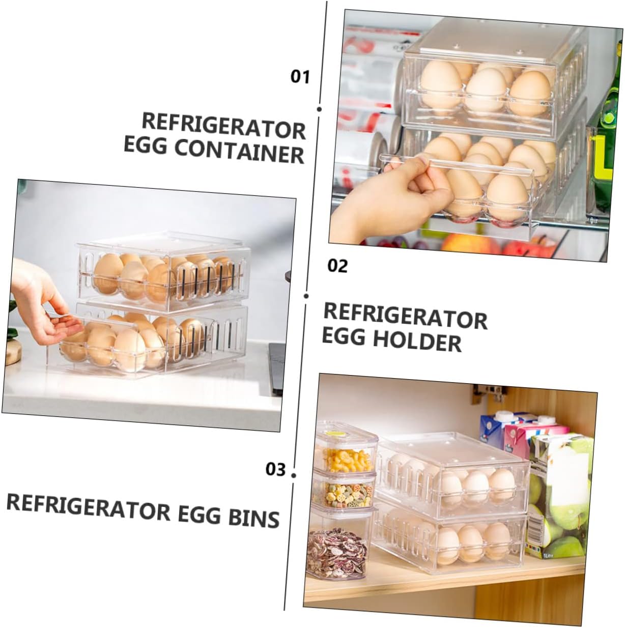 Cabilock Compartment Egg Storage Bin Ventilation Bars Refrigerator Egg Organizer