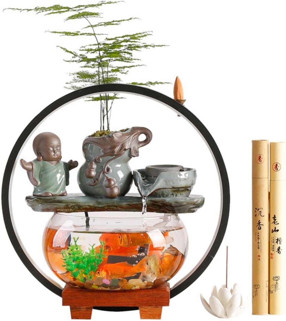 Aquarium for Bringing Wealth: Ceramic Tabletop Fountain/Indoor/Outdoor Portable Tabletop Decorative/Feng Shui Ornament for Bringing Wealth