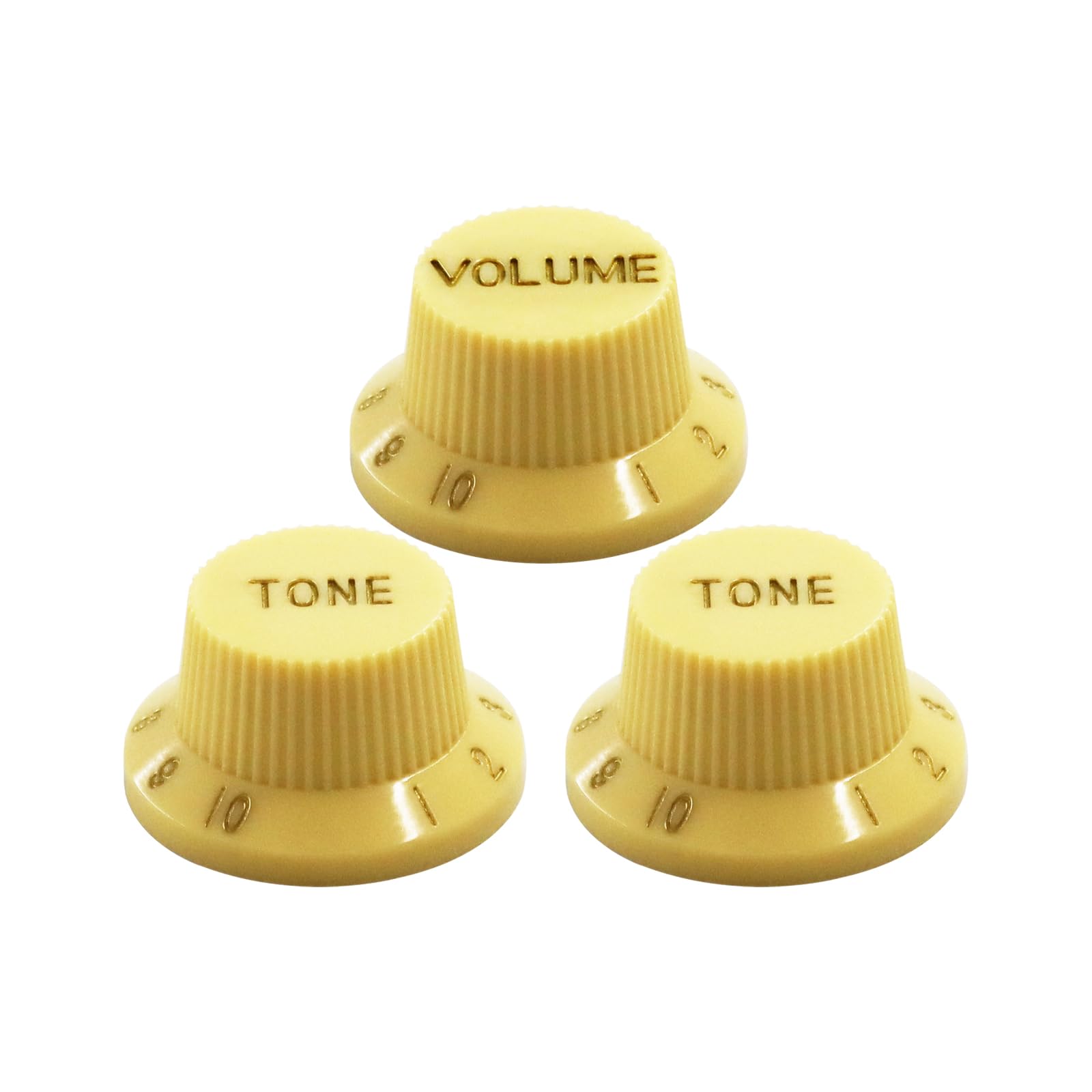 ST Guitar Knob Set, 1V2T (1 Volume, 2 Tone), 18 Spline,Cream &amp; Gold